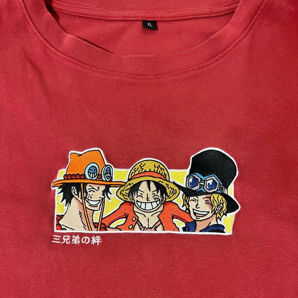 One Piece Anime Limited Edition Embroidered Shirt Red size XL Luffy Ace Sabo
